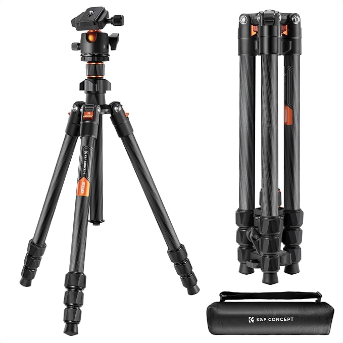 K&F CONCEPT 64" Carbon Fiber Camera Tripod, Lightweight Travel Tripod by KFCONCEPT