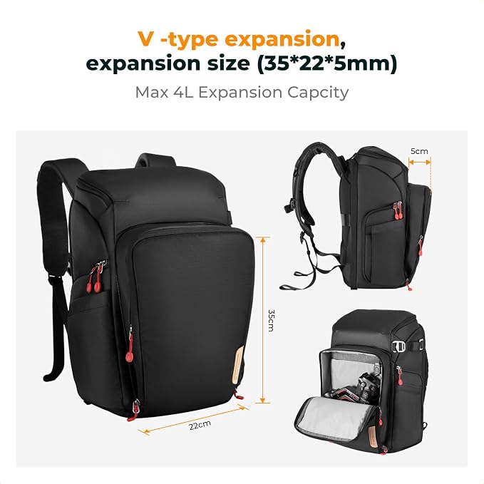K&F CONCEPT Professional Camera Backpack, Large Photography Backpack Expandable - Image 5