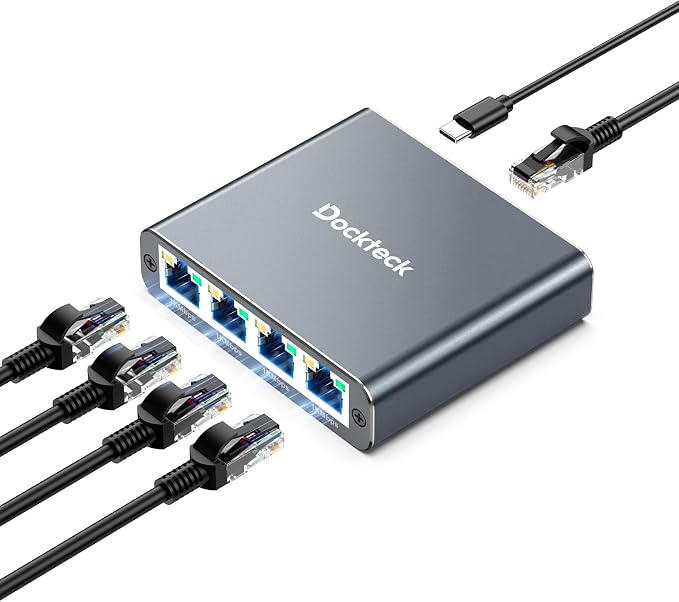 Ethernet Splitter 1 to 4 1000Mbps, Dockteck Internet Cable Splitter 1 in 4 Out by Dockteck