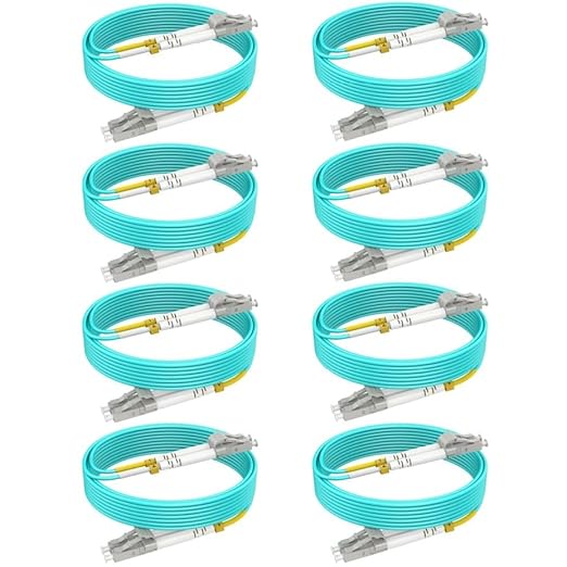 Multimode Fiber LC to LC, 32ft/10m-8PACK, OM3 MM Fiber Patch Cable Duplex by RamboCables