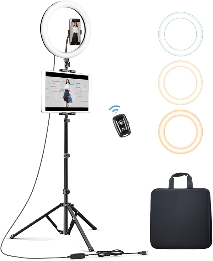 Elitehood 12’’ Ring Light with Tripod Stand & iPad/Phone Holder, Dimmable by Builtyourelitelive