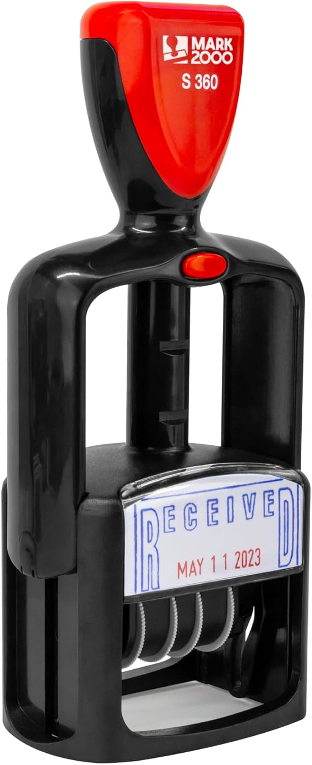 Self-Inking Rubber Date Office Stamp with Deposited Phrase - Blue Ink - 12-Year Band