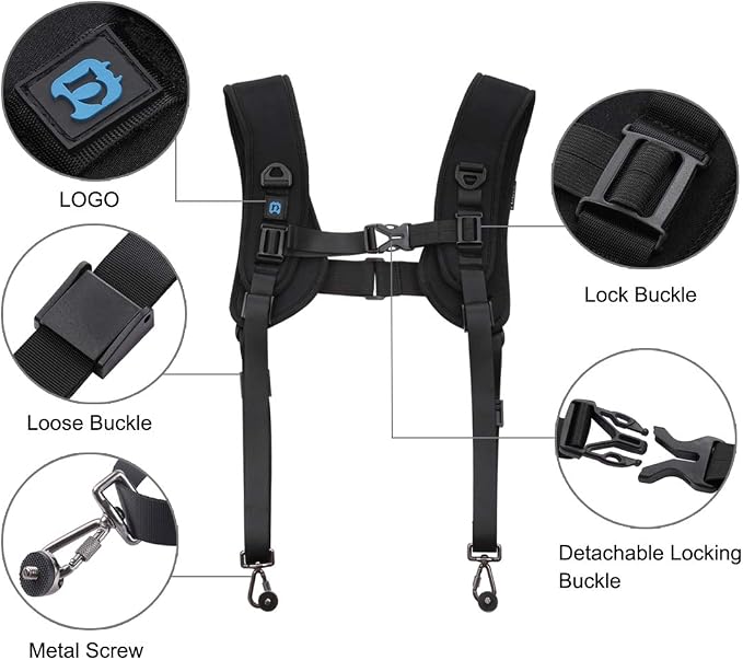PULUZ Dual Camera Shoulder Harness Quick Release Double Camera Tether Strap - Image 5