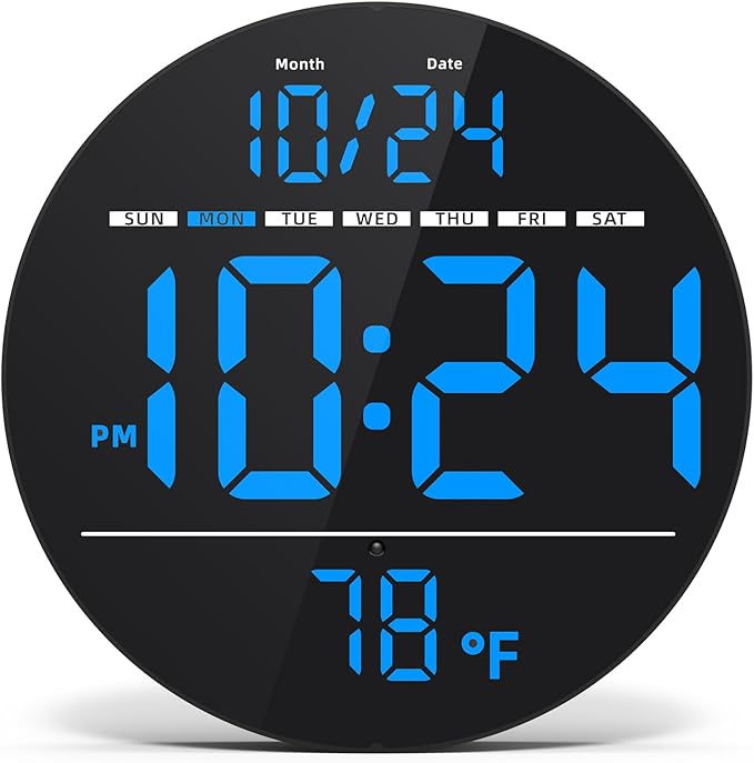 Digital Wall Clock with Large LED Display, Temperature, Auto-Brightness | Small by DigitalClocks