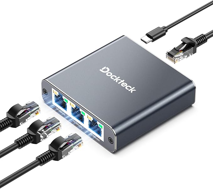 Ethernet Splitter 1 to 3 1000Mbps, Dockteck Internet Cable Splitter 1 in 3 Out by Dockteck