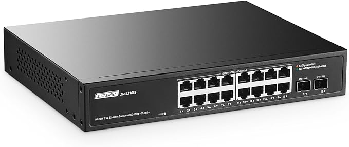 16 Port 2.5G Switch with 2x10G SFP+, 16 x 2.5G Ethernet Base-T Ports, YuLinca by YuLinca