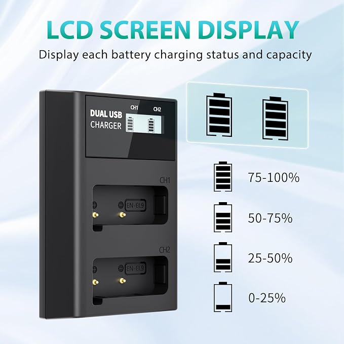 LP EN-EL9 EN EL9a Battery Charger, LCD Display & USB-C Dual Slot Charger - Image 4