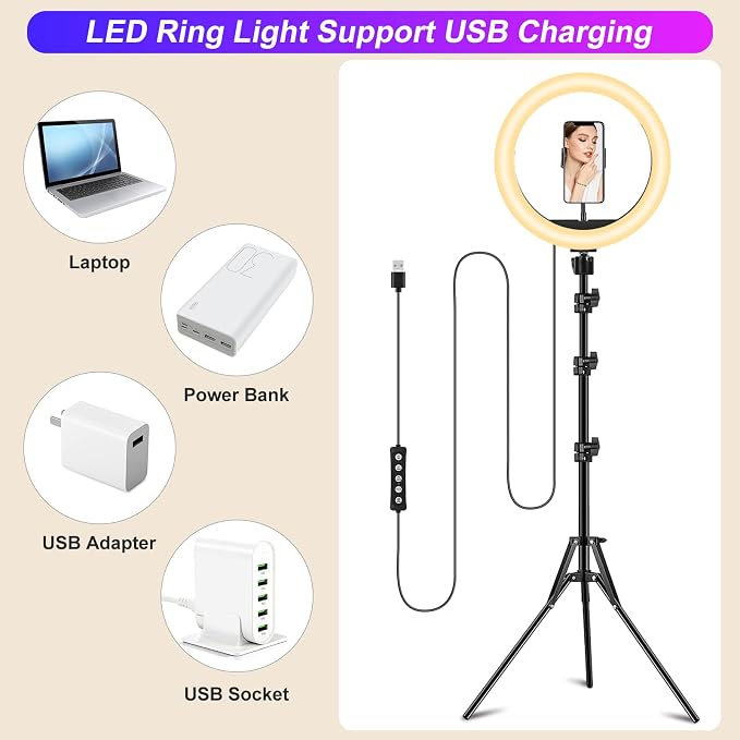 STALLY 10.2" Ring Light with Stand, 12 Dimming Levels, 32 Color Modes Selfie - Image 7