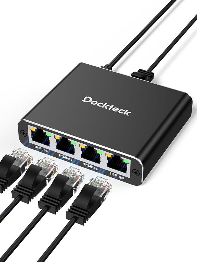 Ethernet Splitter 1 to 4 1000Mbps, Dockteck Internet Cable Splitter 1 in 4 Out by Dockteck