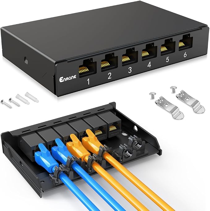 6 Port Patch Panel 0.5U CAT6A Keystone Patch Panel UTP by Enmane
