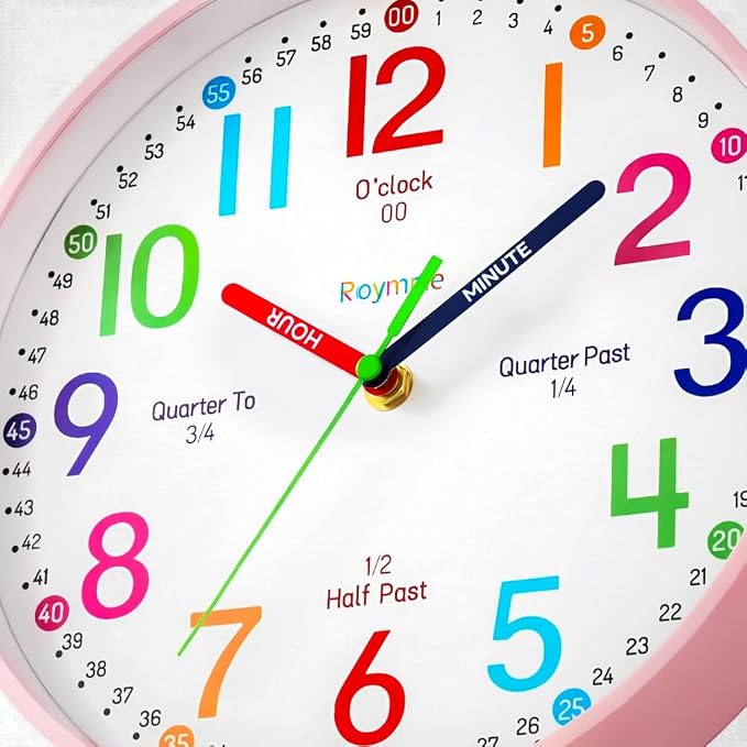 Roymnie Wall Clock 8 Inch for Kids Learning to Tell Time Easily Non Ticking - Image 4