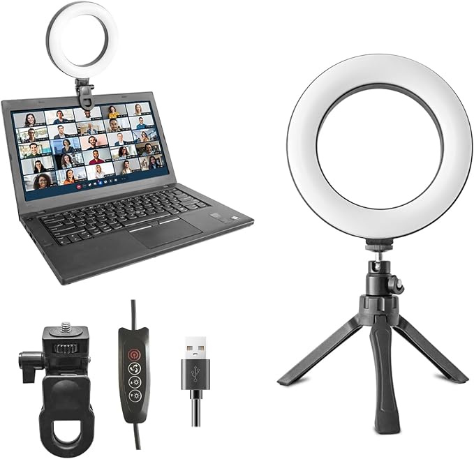 6" Ring Light Video Conference Kit, 5-Color 10-Brightness Clip-On Light by SHSYLVSEZM