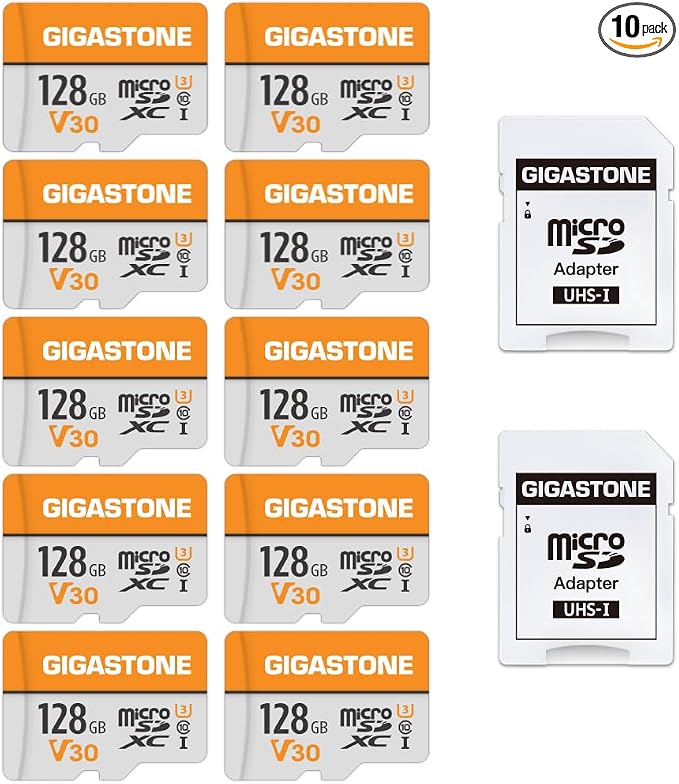 GIGASTONE 128GB Micro SD Card 10-Pack, A1 V30 4K Video Recording, Surveillance by Gigastone