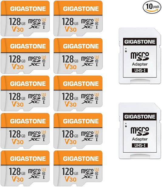 GIGASTONE 128GB Micro SD Card 10-Pack, A1 V30 4K Video Recording, Surveillance by Gigastone