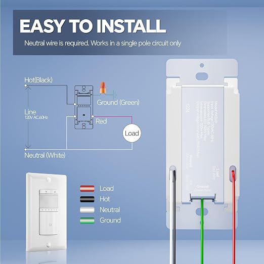 ECOELER Motion Sensor Dimmer Light Switch, in-wall Electronic Dimmer - Image 7