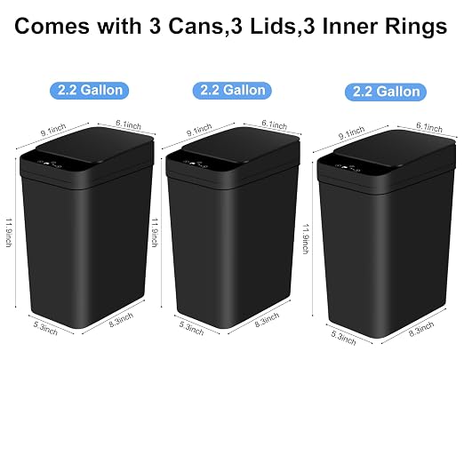 Anborry Bathroom Automatic Trash Can 3 Pack 2.2 Gallon Motion Sensor Touchless - Image 4
