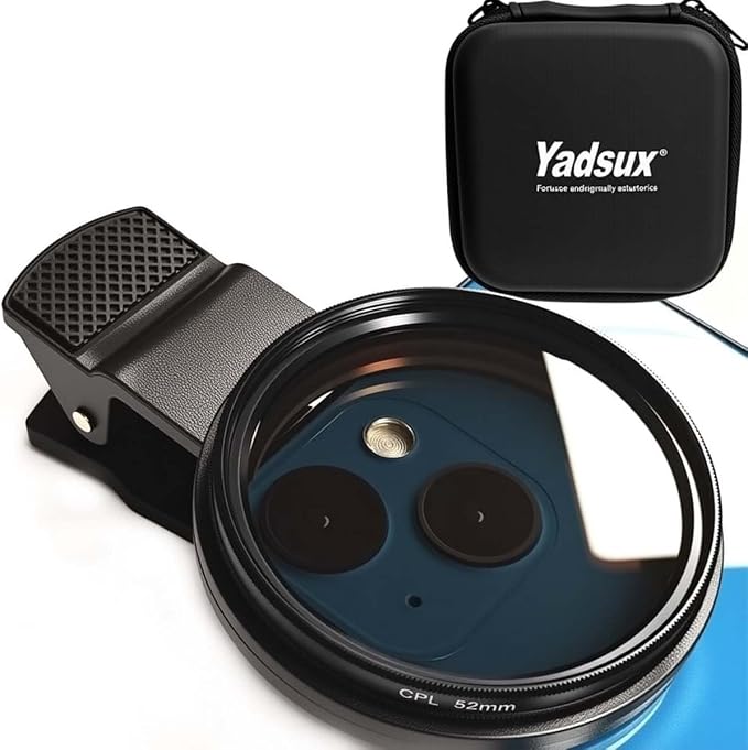 52mm Polarizing Phone Filter for iPhone, Clip-on CPL Lens Eliminates Glare & by Yadsux