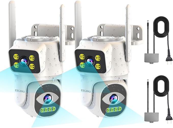 Dual Lens Cameras for Home Security, 2.4G/5G PTZ Outdoor Plug-in Camera by ESCANU
