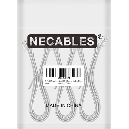 NECABLES 3Pack Phone Cord 2ft Telephone Cord Phone Cable RJ11 6P4C Male to Male - Image 4