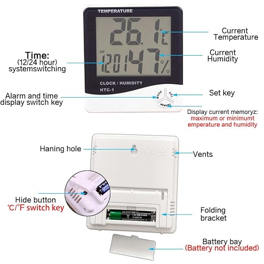 Temperature Humidity Meter, LCD Electronic Digital Outdoor/Indoor Thermometer - Image 3