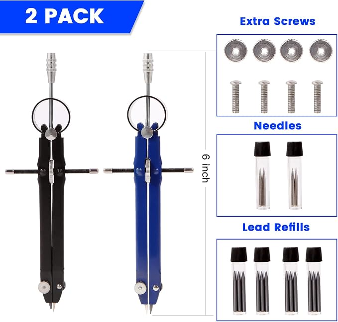 2pcs Compass for Geometry, Professional Drawing Compass, Metal Compass - Image 3