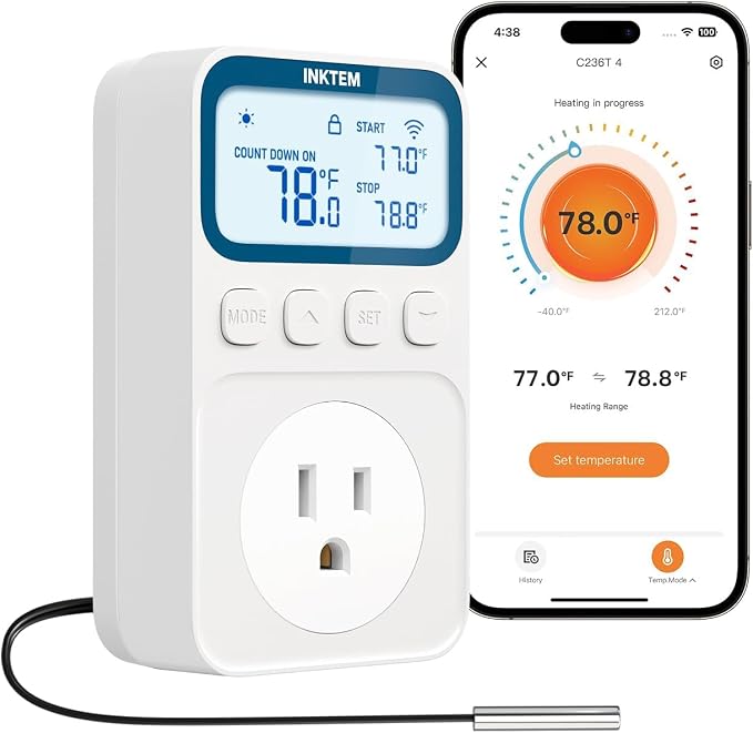 WiFi Plug in Thermostat Outlet, Temperature Controlled Outlet by TemperatureController