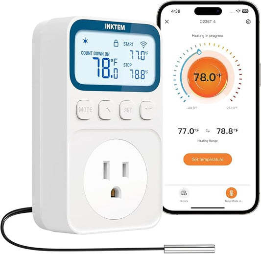 WiFi Plug in Thermostat Outlet, Temperature Controlled Outlet by TemperatureController