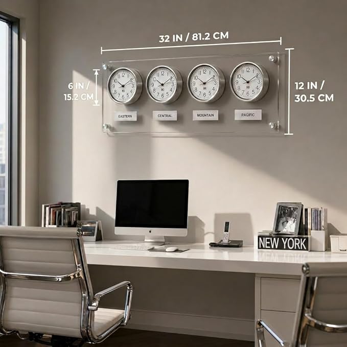 BBHORAIRE Silver Time Zone Wall Clock, Silent Quartz Analog World Clock - Image 6
