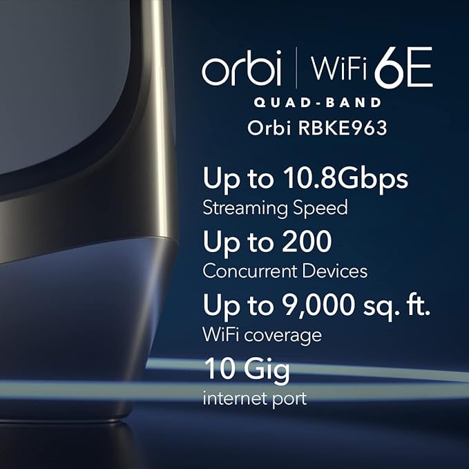 NETGEAR RBKE963-100NAR Orbi 960 Series AXE11000 Quad-Band Mesh Wi-Fi 6E System - Image 2