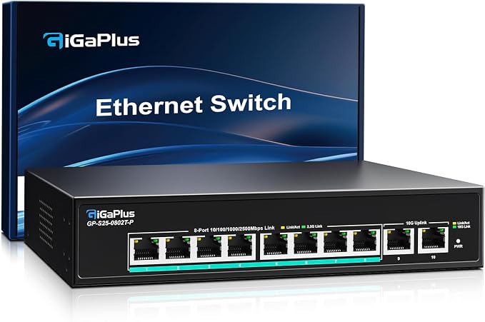 10-Port 10Gb Unmanaged PoE Ethernet Switch by GiGaPlus
