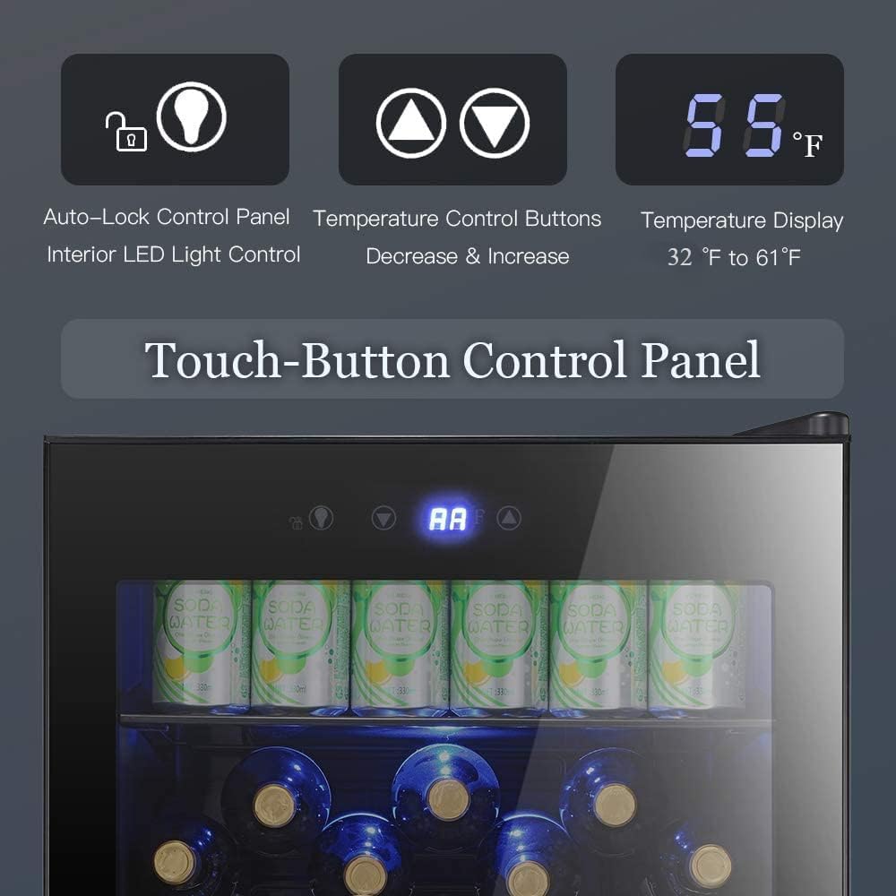 Antarctic Star Beverage Cooler 145 Can Mini Fridge Glass Door for Soda Beer Wine Glass Door Stainless Steel Small Drink Refrigerator Digital Display for Home, Office Bar,4.4cu.ft
