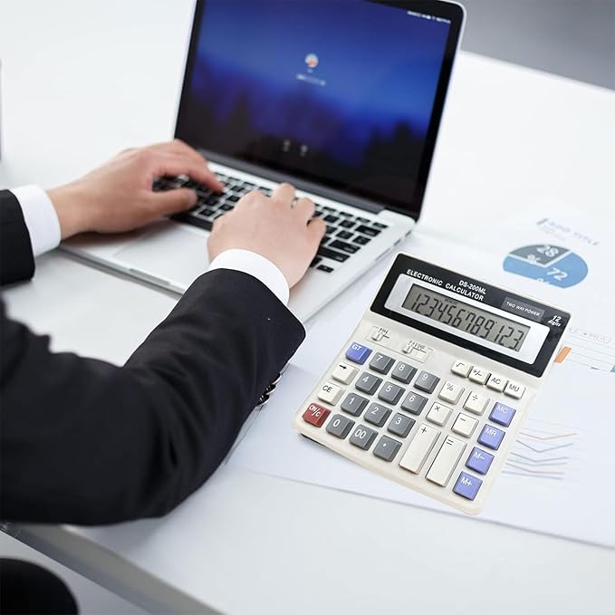 Desk Calculator Large 12 Digit Display, Dual Power Basic Calculator Desktop - Image 6