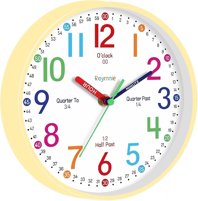 Roymnie Wall Clock 8 Inch for Kids Learning to Tell Time Easily Non Ticking - Image 9