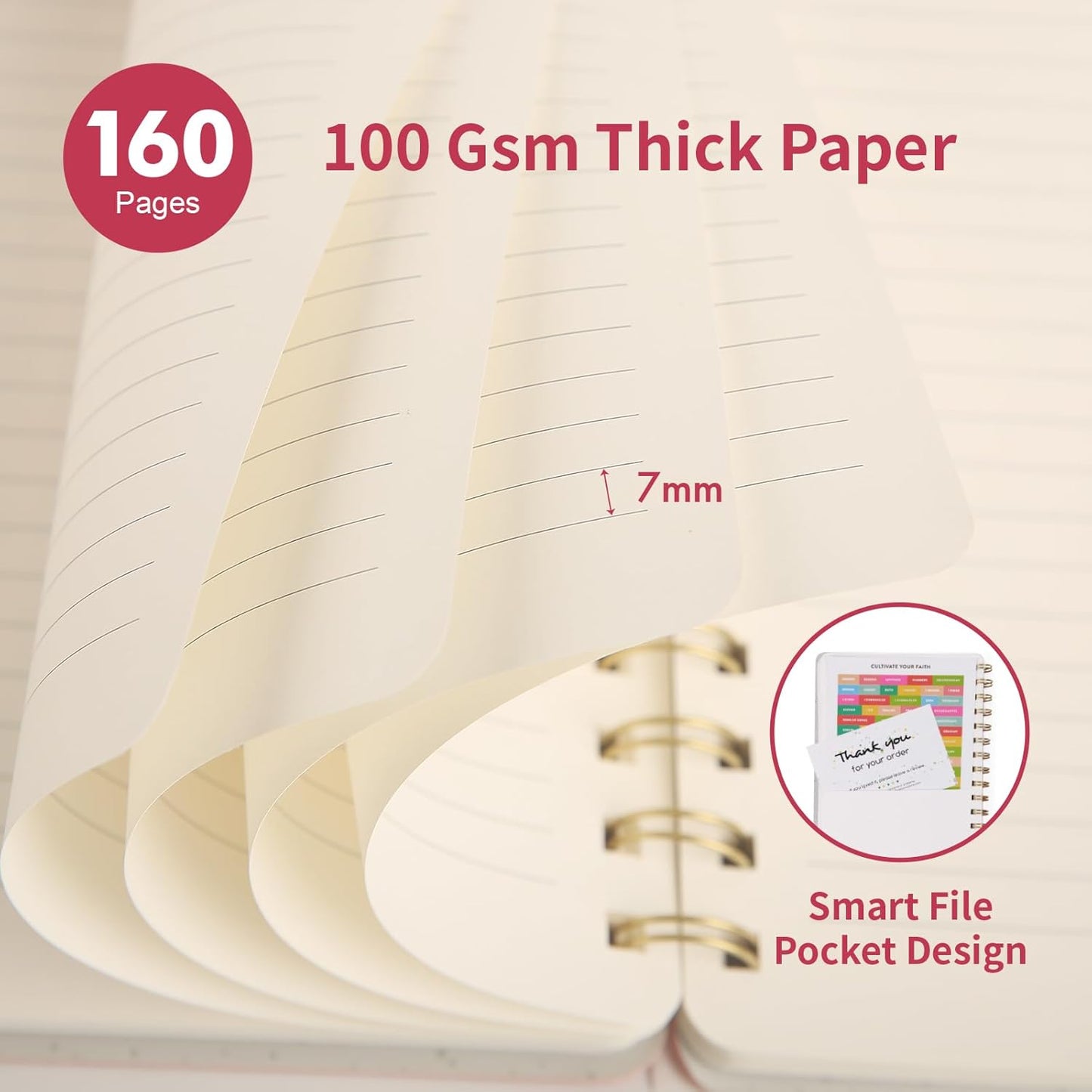 Lined Spiral Notebook College Ruled A5 Journal Book for Note Taking, 160 Pages Writing Journal for Office and Home School Supplies 5.75x8.125 inch (Pink/MintGreen/Violet)