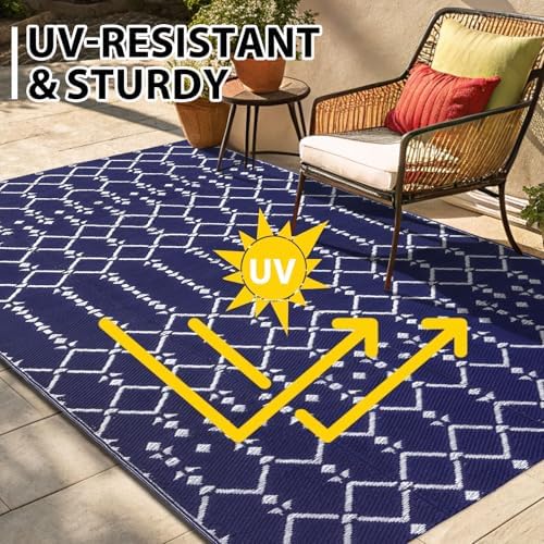 Smiry Outdoor Rug 8x10 ft Waterproof Reversible Boho Mat - Image 5