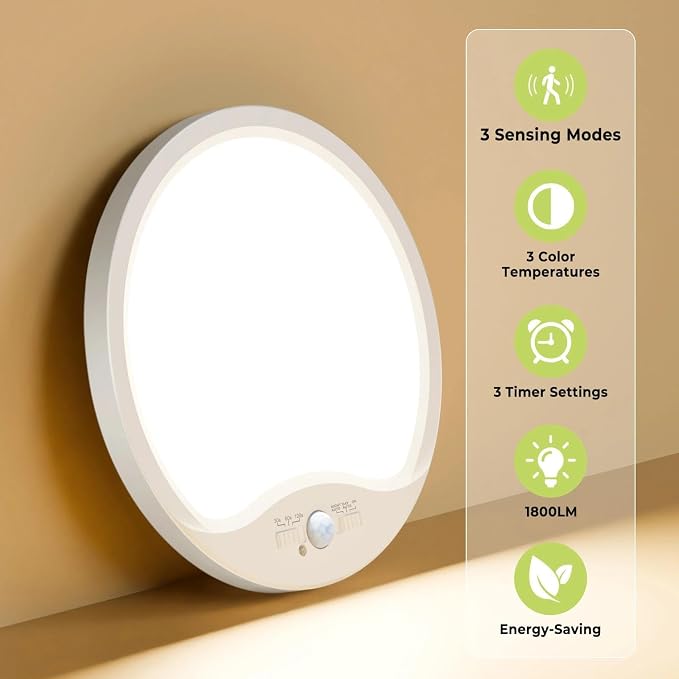 hepside 8.7Inch Motion Sensor Ceiling Light Wired, 3000K/4000K/6500K LED Flush - Image 5