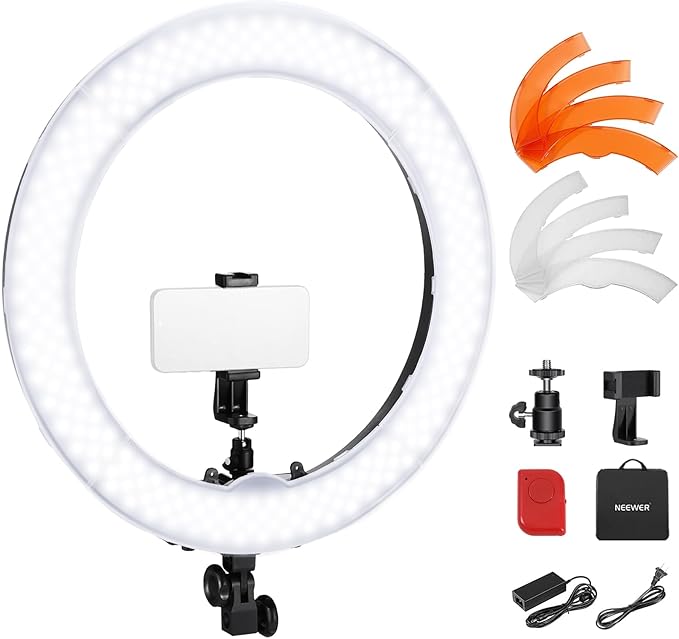 NEEWER 18" Ring Light, 58W 5500lx 5600K Dimmable CRI95 240 LEDs, Lighting by Neewer