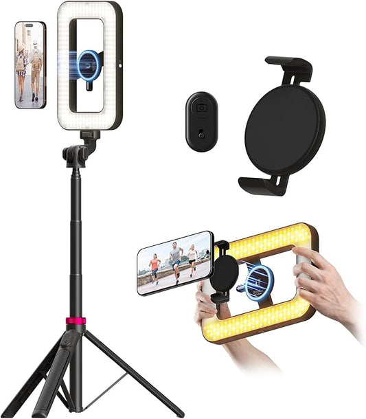 Magnetic Ring Light with Stand and Phone Clip, 6000mAh Phone Tripod with Light by LUXSURE