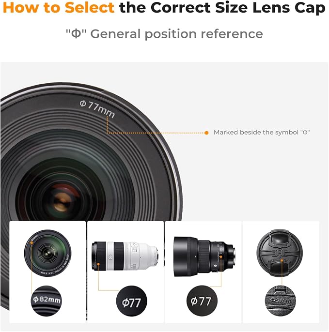 K&F Concept 86mm Lens Cap, 9-in-1 Center Pinch Lens Cover + Anti-Loss Keeper - Image 2