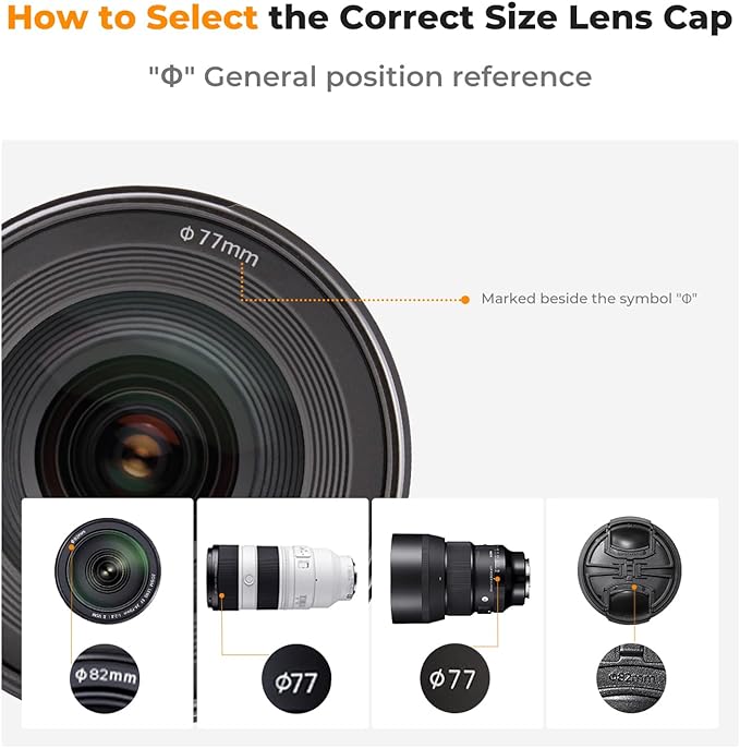K&F Concept 62mm Lens Cap, 9-in-1 Center Pinch Lens Cover + Anti-Loss Keeper - Image 2