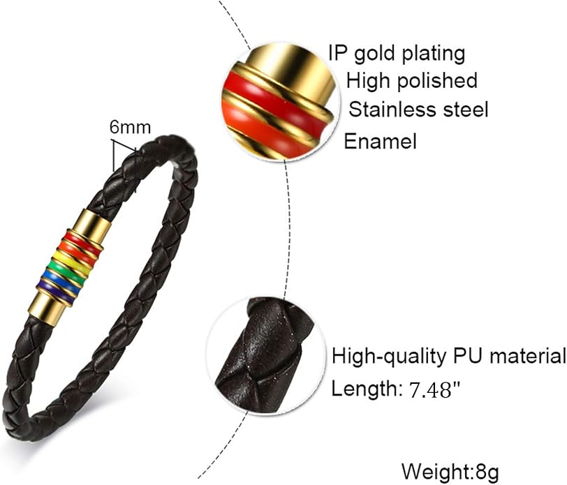 Nanafast Titanium Stainless Steel Rainbow LGBT Pride Bracelet Handmade Braided - Image 2