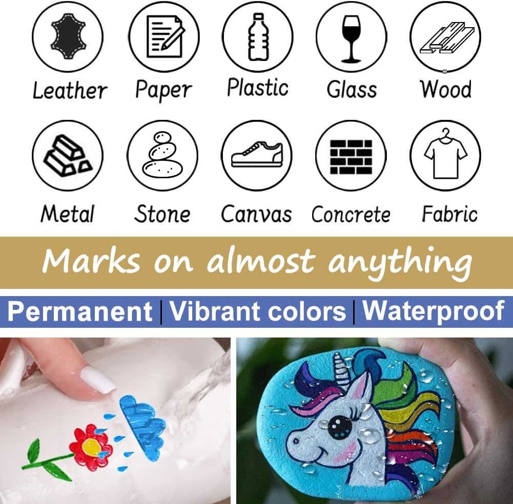 Overseas 48 Yellow Paint Pens Markers, Oil Based Permanent Markers Set - Quick Drying, Waterproof, Fade-Resistant, Medium Tip Paint Pens for Wood, Metal, Rock, Ceramic, Plastic, Canvas, Glass, Rubber