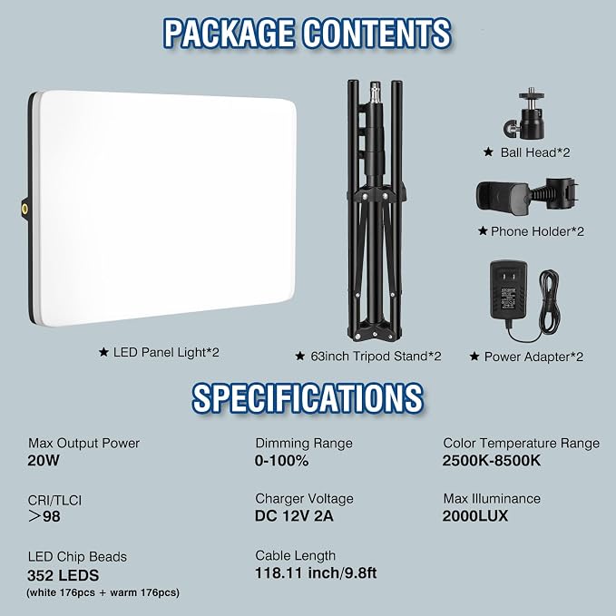 2-Pack LED Video Light Kit - Image 6