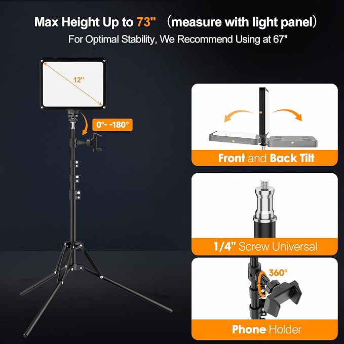EMART LED Video Light Kit with Phone Holder & Barndoor, 2800-7000K Dimmable - Image 7