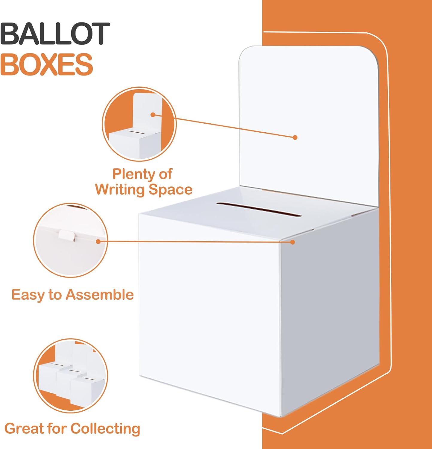 24 Pcs Ballot Boxes Suggestion Boxes Donation Box for Fundraising, Cardboard Raffle Box with Slot and Removable Header for Collecting Business Card Voting Contest (White)