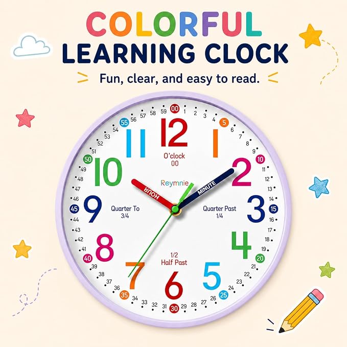 Roymnie Wall Clock 8 Inch for Kids Learning to Tell Time Easily Non Ticking - Image 6