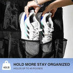 28 Mesh Pockets Hanging Over the Door Shoe Organizer （Black） - Image 4