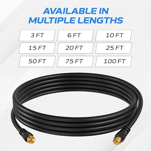 Cables Direct Online Pack of 5 x Coaxial Cables 25FT Black Coax RG6 Male F Type - Image 4