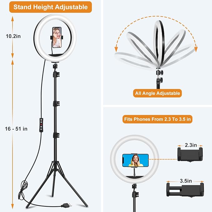 10.3" Selfie Ring Light with Stand and Phone Holder, 96 RGB Lighting Modes - Image 6