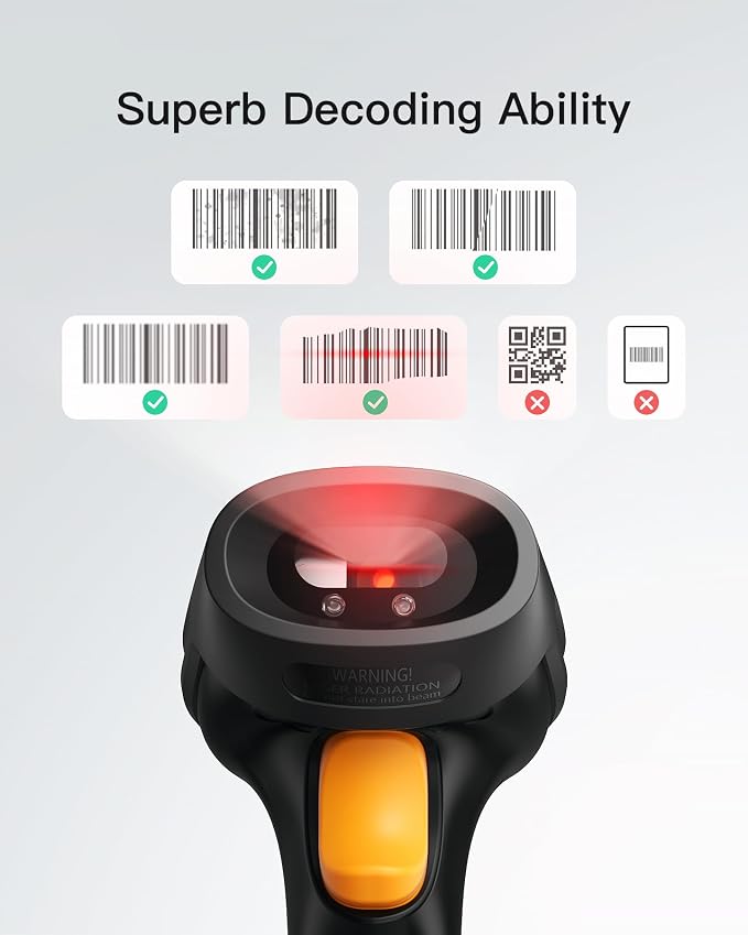 Inateck Barcode Scanner, Wireless Scanner, 1 Charge 180 Days Standby, 35M Range - Image 2